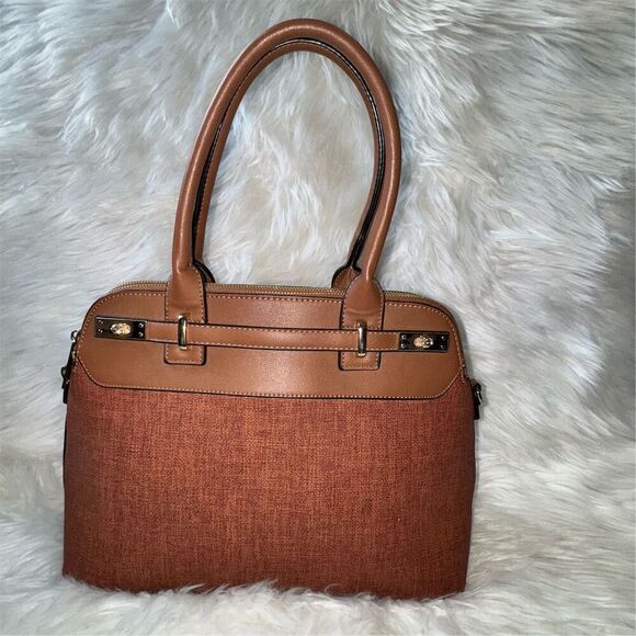 Women's Spacious Brown Structured Satchel Bag Purse with Leopard Print Lining - Picture 1 of 9